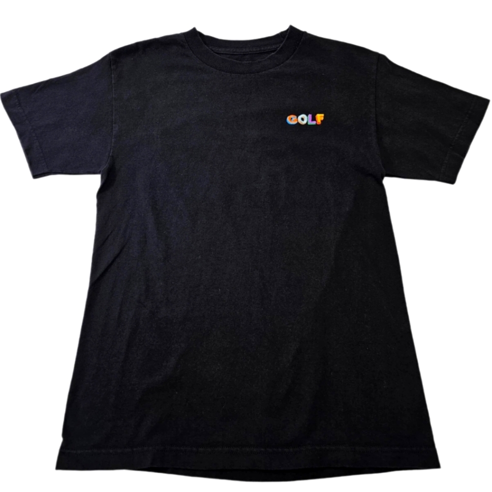 Men's S MULTI 3D SMALL LOGO TEE by GOLF WANG Black Embroidered T-Shirt Top EUC